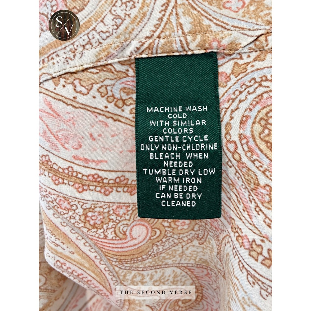 Lauren Ralph Lauren Paisley Button Down Shirt Tan Pink Cotton Womens 2X - Picture 6 of 6